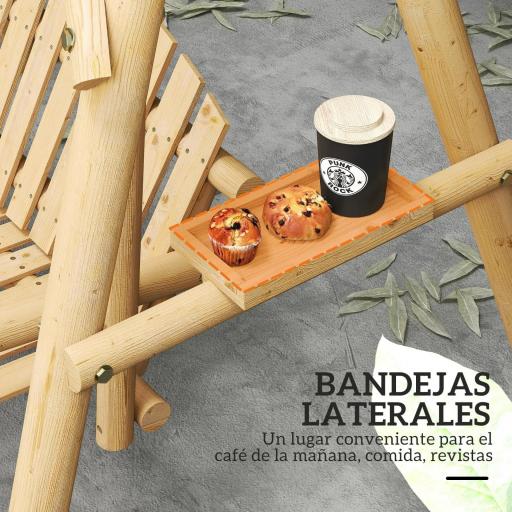 Banco Columpio de Jardín de Madera de 2 Plazas con Bandejas Laterales Reposabrazos y Estructura en A Natural [5]