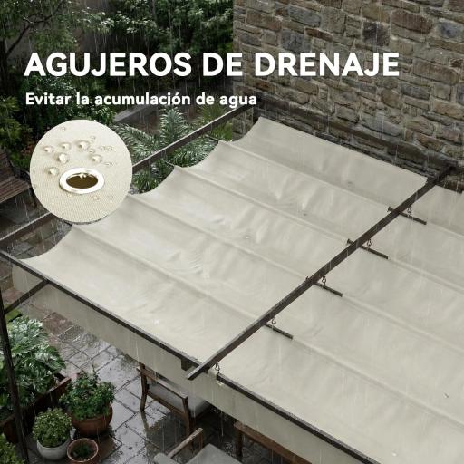 Pérgola de Pared de Jardín 3x3 m con Techo Retráctil Protección UPF30+ Drenaje Cenador de Jardín para Exterior Crema [6]