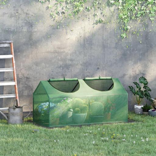 Invernadero de Exterior 120x60x60 cm Invernadero de Jardín con 2 Ventanas Enrollables Cubierta de PE 140g/㎡ y Marco de Acero Impermeable Anti-UV para Cultivo de Plantas Verduras Verde