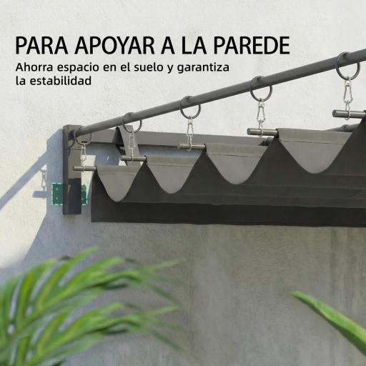 Pérgola de Pared de Jardín 3x3 m con Techo Retráctil Protección UPF30+ Drenaje Cenador de Jardín para Exterior Gris [2]