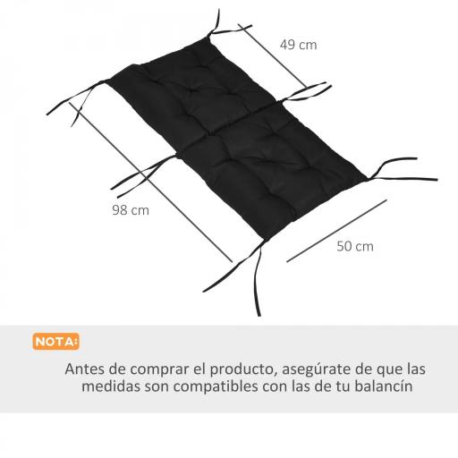 Conjunto de 2 Cojines para Silla 50x98x8 cm con Respaldo 6 Cordones de Fijación para Jardín Terraza Balcón Negro [1]