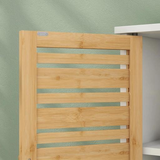 Mueble para Debajo del Lavabo Moderno con Puertas Magnéticas de Bambú y Estante Ajustable 60x30x60 cm Blanco y Natural [6]