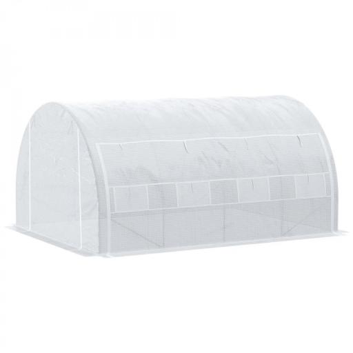Invernadero de Túnel Invernadero de Jardín 4x3x2 m con Puerta y 8 Ventanas Enrollables para Cultivos Plantas Blanco [8]