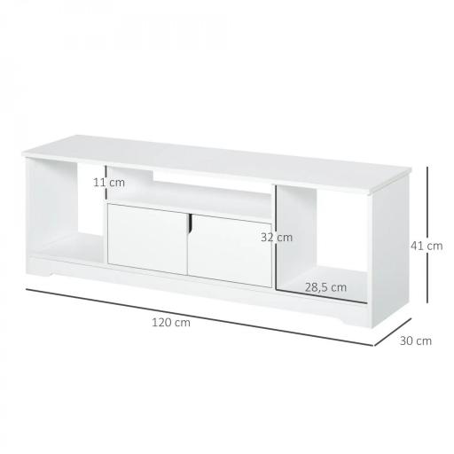 Mueble de TV para Televisor de hasta 42" Mesa para TV de Salón Moderna con Armario de Doble Puerta y 3 Compartimentos Abiertos 120x30x41cm Blanco [1]