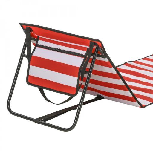 Conjunto de 2 Esterillas de Playa Plegable con Respaldo Reclinable y Bolsa de Transporte 142x51x40 cm Rojo y Blanco [9]