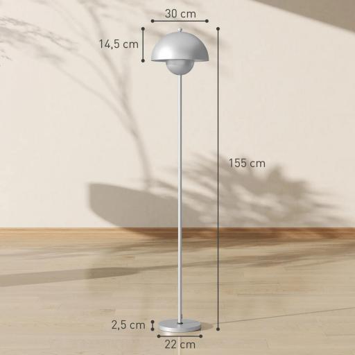 Lámpara de Pie para Salón Moderna con Pantalla de Cuenco Interruptor de Pie Casquillo E27 Sin Bombilla Ø30x155 cm Plata [4]