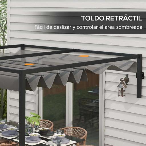 Pérgola de Jardín de Pared 297x211x220 cm Cenador con Techo Retráctil y Marco de Acero para Patio Terraza Gris Oscuro [7]