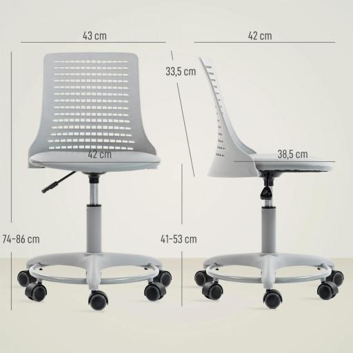 Silla de Escritorio sin Brazos Silla de Oficina Giratoria con Respaldo Hueco Altura Ajustable Gris [1]