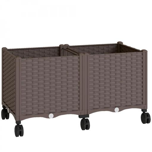 Jardinera Elevada con 6 Ruedas Riego Automático y Drenaje Macetero Exterior para Jardín 80x40x43 cm Marrón [10]