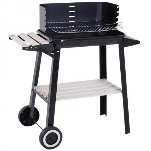 Barbacoa de Carbón Vegetal BBQ con Altura de Parrilla Ajustable Estantes y Ruedas para Exterior 83x46x87 cm Negro [8]