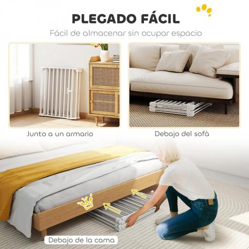 Barrera para Perros Plegable Valla para Mascotas de 6 Paneles Puerta con Cierre Doble para Escalera Pasillo Blanco [3]