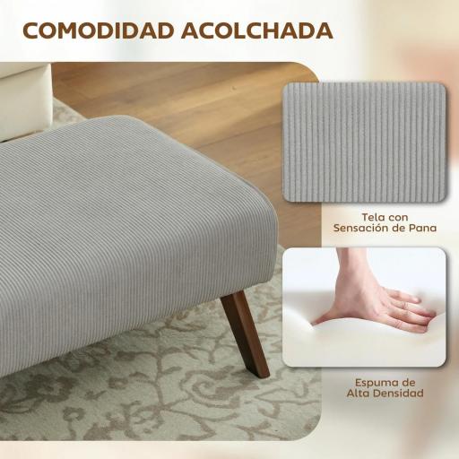 Reposapiés de Salón Taburete Bajo con Asiento Acolchado Patas de Madera para Sala de Estar Dormitorio 69x47x36 cm Gris [6]