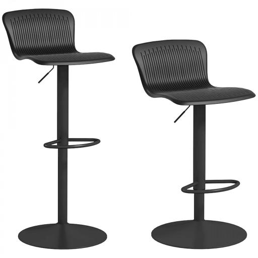 Conjunto de 2 Taburetes Altos de Cocina Giratorios con Respaldo y Altura Ajustable Carga 120 kg para Bar Salón Negro [8]