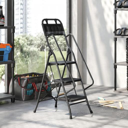 Escalera Plegable de 3 Peldaños con Bolsa de Herramientas Escalera de Tijera con Peldaños Anchos Antideslizantes Negro