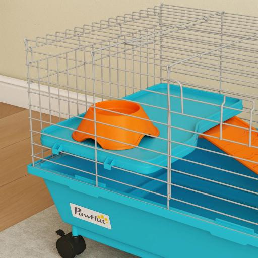  Jaula para Animales Pequeños con Ruedas Botella Comedero Dispensador de Heno para Conejos y Cobayas 89x44x43 cm Azul [7]