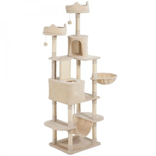 Árbol Rascador para Gatos Grande Altura 206 cm con Múltiples Niveles Cuevas Bolas Colgantes y Hamacas Beige [8]