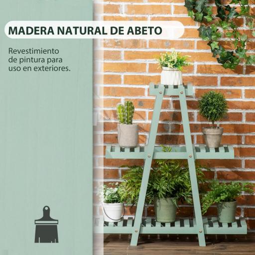 Soporte de Madera para Plantas de 3 Niveles Estantería Decorativa para Interiores Exteriores 76x26x76 cm Verde [2]