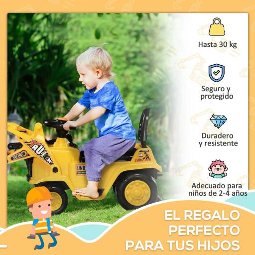Correpasillos para +2 Años Excavadora de Juguete sin Pedales con Pala Móvil Bocina 83x27x39 cm Amarillo [2]