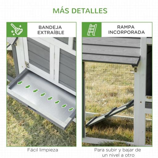 Jaula para Gallineras con 2 Corrales de Alambre Techo Abrible Caja Nido Bandeja Extraíble y Rampa 150,5x54x87 cm Gris [1]