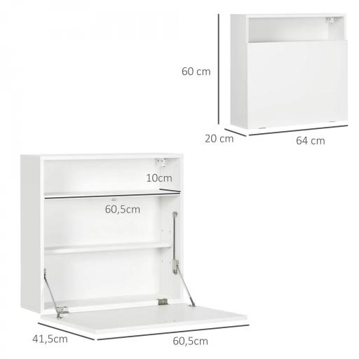 Escritorio Plegable de Pared Moderno Mesa Flotante Multifuncional con Estantes de Almacenamiento 64x20x60 cm Blanco [1]