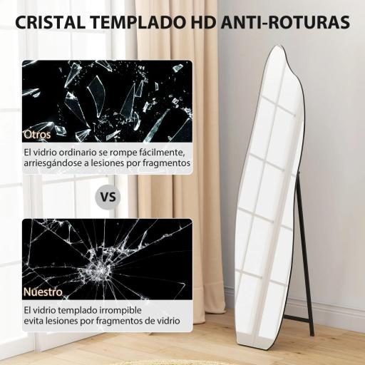 Espejo de Pie Cuerpo Entero sin Marco Espejo de Pie Forma Irregular con Soporte 40x4x160 cm Negro y Plata [3]