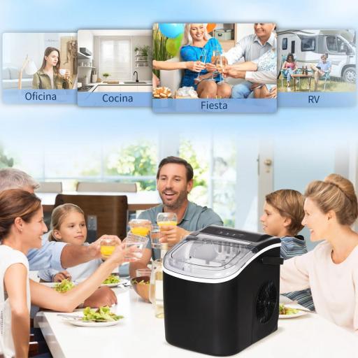 Máquina para Hacer Hielo 12 Kg en 24 Horas 9 Cubitos en 6-12 Minutos Depósito de Agua 1,3 L 22,2x29,4x29 cm Negro [2]