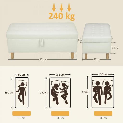 Banco de Almacenamiento Baúl Tapizado de Terciopelo con Patas de Madera Capacidad 71L 100x50x43 cm Blanco Crema [1]