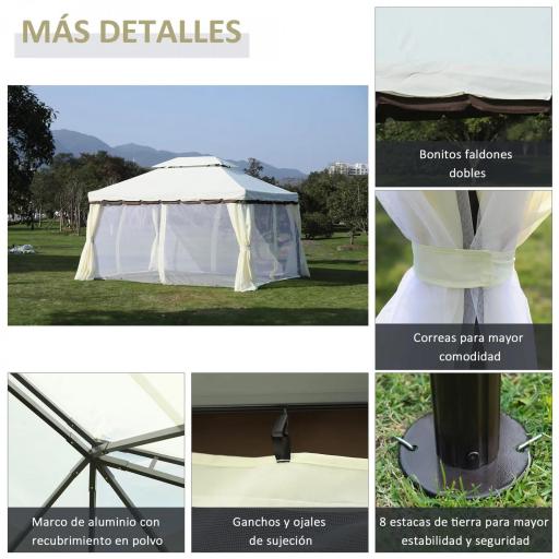 Cenador de Jardín 4x3m Pabellón de Jardín Gazebo con Doble Techo Estructura de Aluminio UPF50+ para Exterior Crema [4]