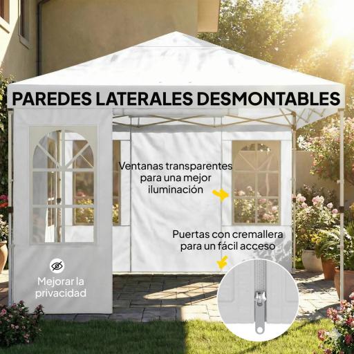 Carpa Plegable 3x3 m Pop-up con UPF50+ 4 Laterales Desmontables Altura Ajustable y Bolsa de Transporte Blanco [4]