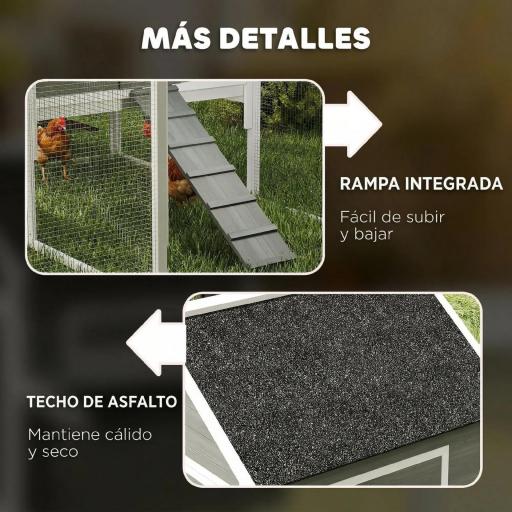 Gallinero Madera Grande Exterior con 2 Nidos Corral Techo Asfáltico Bandeja Extraíble Rampa 347x160x150 cm Gris Oscuro [5]