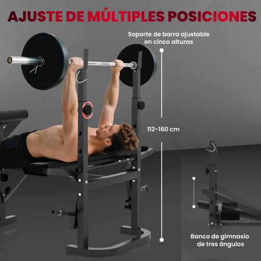 Banco de Musculación con Soporte para Barra Ajustable Extensión de Piernas Curl de Predicador y Mariposa para Gimnasio [4]