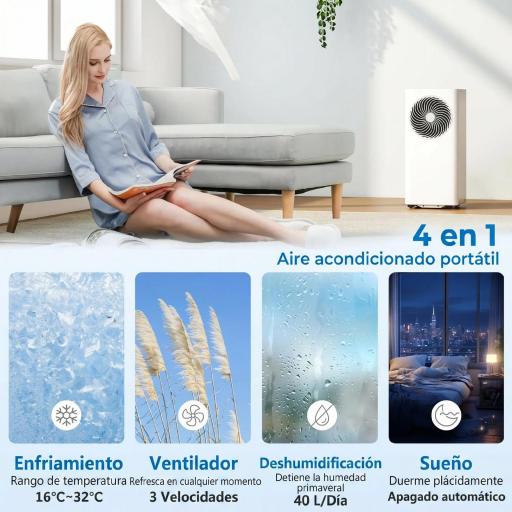 Aire Acondicionado Portátil 9000 BTU 4 en 1 Enfriamiento Deshumidificador Ventilador Modo de Sueño para 33 m² Blanco [1]