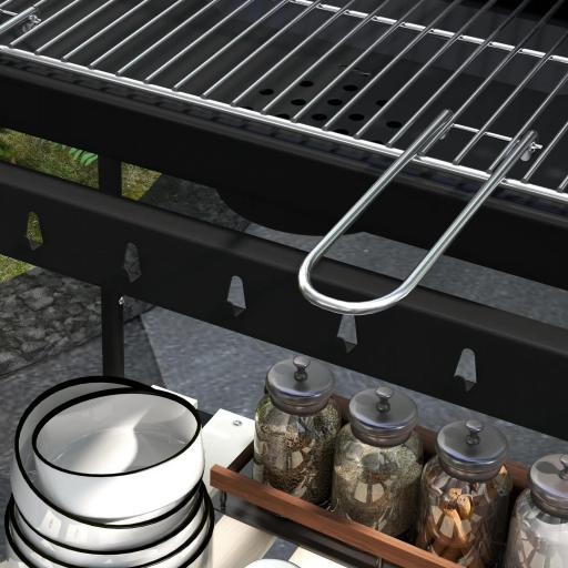 Barbacoa de Carbón con Ruedas Parrilla Ajustable en Altura Estantes y 6 Ganchos 103x47x95 cm Negro [6]