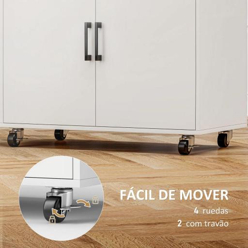 Mueble de Planchar con Ruedas Barra para Colgar Ropa Estante Abierto y Tabla de Planchar 125x43,5x102,5 cm Blanco [4]