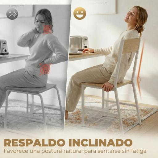 Juego de 2 Sillas de Comedor Sillas de Cocina con Respaldo Inclinado Estructura Metálica Natural [5]