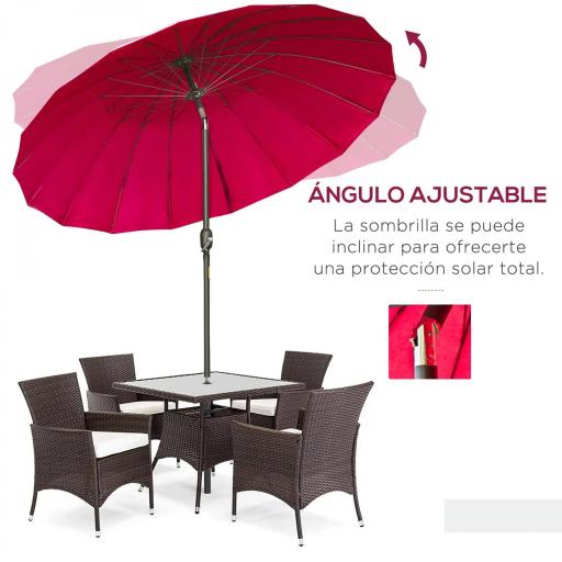 Sombrilla de Jardín Ø250x240 cm con Manivela Parasol con Ángulo Inclinable con 18 Varillas para Exterior Rojo Burdeos [6]