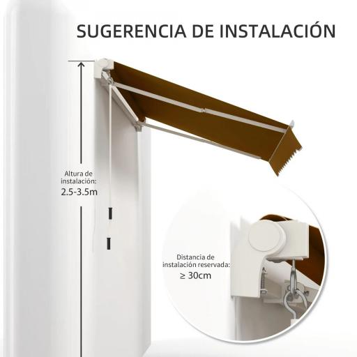 Toldo de Pared con Brazo Articulado y Manivela Marco Resistente de Aluminio y Cubierta de Poliéster 295x245 cm Café [6]