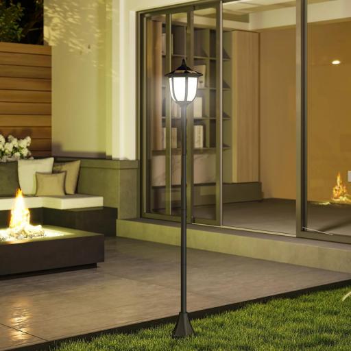 Lámpara Solar de Jardín Farola con 6 Luces LED con Batería Recargable Solar con Autonomía de 6-8 Horas Ø26,5x177cm Negro