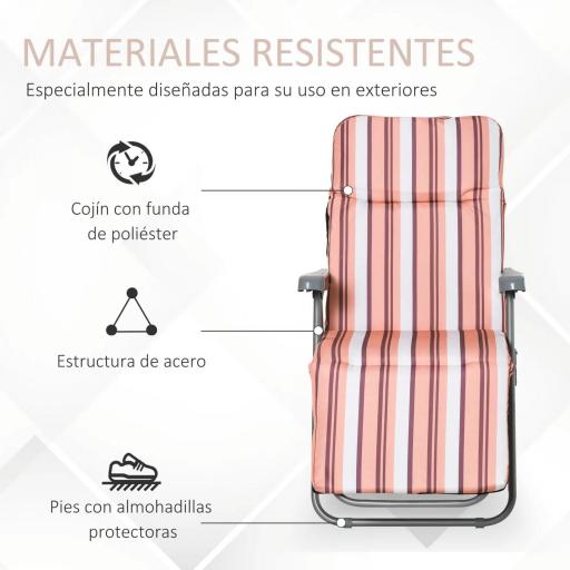  2 Tumbonas de Jardín de Acero con Cojín Acolchado Respaldo Ajustable y Reposapiés 60x75x65-102 cm Rayas Naranja [2]