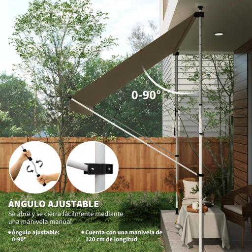 Toldo Manual Retráctil 300x150x170-280 cm con Altura Ajustable Manivela y Protección Solar para Terraza Beige [6]