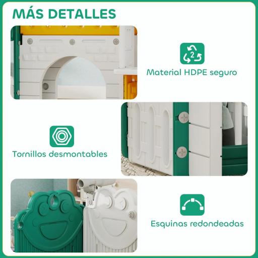 Tobogán Infantil 7 en 1 con Caseta Escalera Aro de Baloncesto Túnel Pizarra Telescopio para Interior Amarillo y Verde [7]