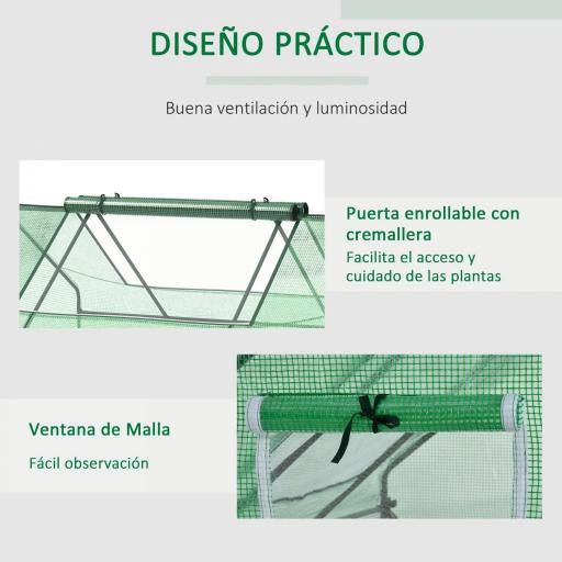 Invernadero Pequeño para Cultivo con 4 Ventanas Enrollables Marco de Acero y Cubierta PE Anti-UV 180x140x80 cm Verde [5]