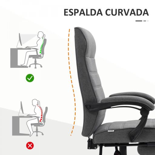 Silla de Oficina Reclinable con Altura Ajustable Reposabrazos y Reposapiés Retráctil 68x67x106-114 cm Gris [3]