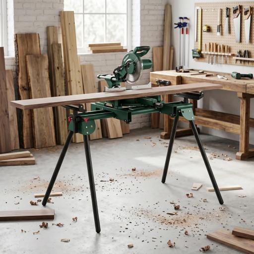 Soporte Sierra Ingletadora Universal con Rodillos Extensibles 94-195 cm Ajustable y Plegable Carga 150 kg Verde [3]