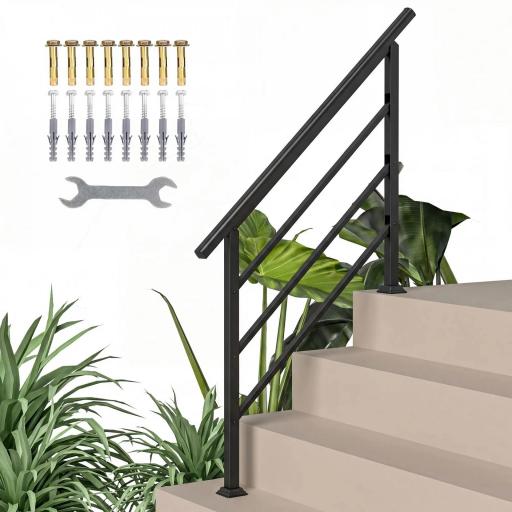 Barandilla de Escalera 131 cm Pasamanos para Escalera con Kit de Instalación Ángulo Ajustable para 1-4 Escalones Negro [1]