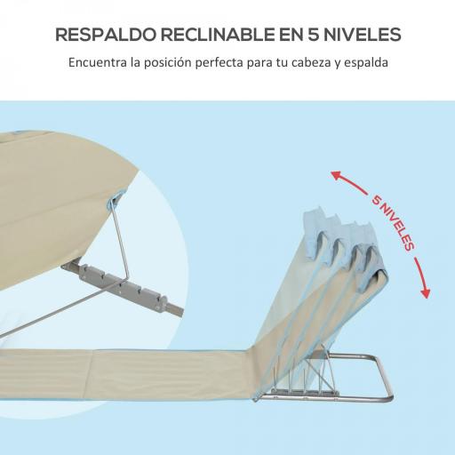 Set de 2 Esterillas de Playa Plegables 124x53x45 cm con Respaldo Ajustable y Reposacabezas Esteras de Playa Portátil de Tela Oxford Acero con Bolsa de Transporte para Balcón Jardín Beige [2]