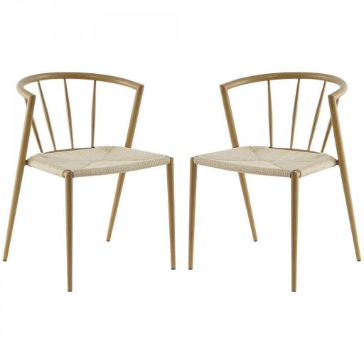 Pack de 2 Sillas de Comedor Moderno con Asiento de Cuerda de Papel Sillas de Cocina Apilables 51x51x71 cm Roble y Crema [8]