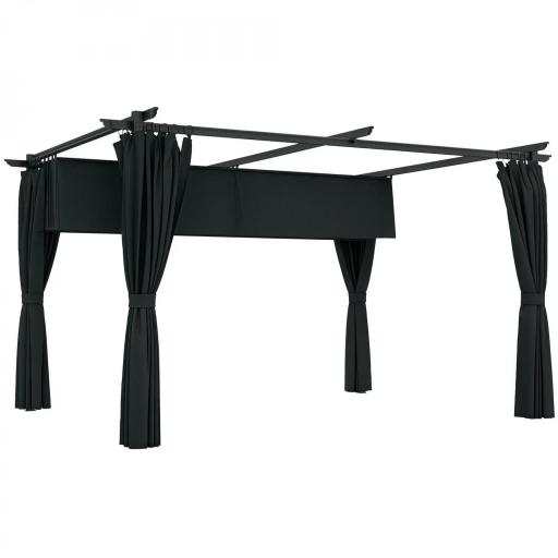 Pérgola con Techo Retráctil 4x3 m Cenador con Paredes Laterales Anti-UV Resistente al Agua para Jardín Patio Gris Oscuro [8]