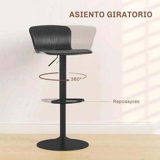 Conjunto de 2 Taburetes Altos de Cocina Giratorios con Respaldo y Altura Ajustable Carga 120 kg para Bar Salón Negro [6]