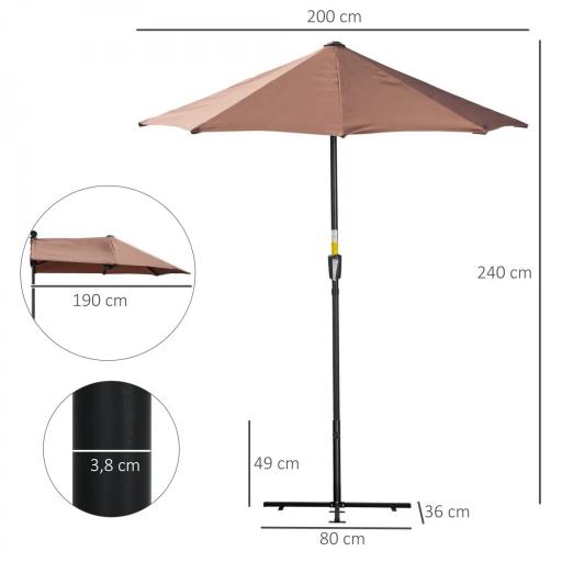 Parasol de Terraza 200x190x240 cm con Manivela Poste de Acero y Base Cruzada Anti-UV para Terraza Balcón Café [1]
